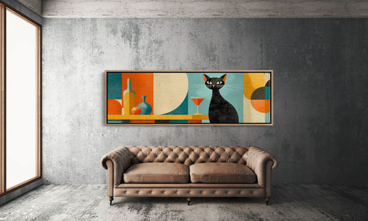 Mid Century Black Cat and Cocktail