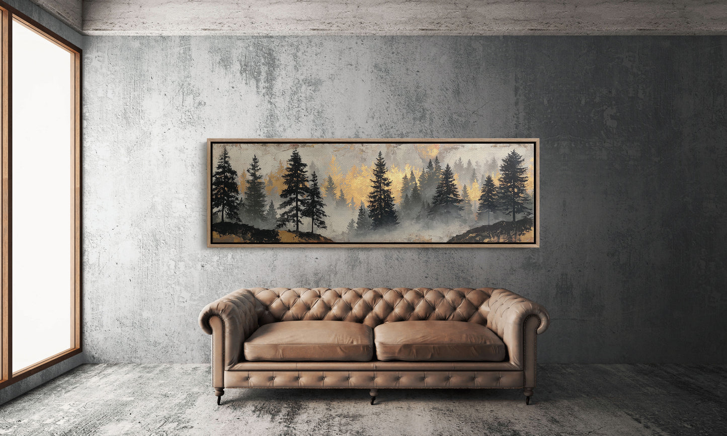 Golden Mist Through Pines