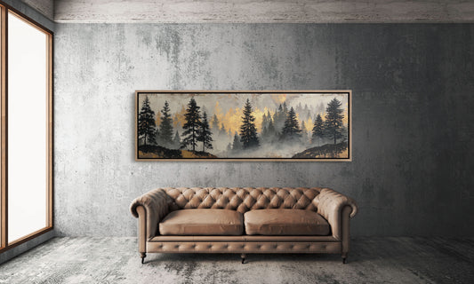 Golden Mist Through Pines