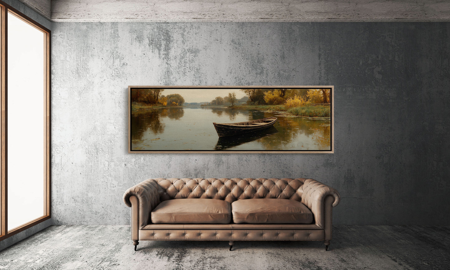 Quiet Boat on Autumn River