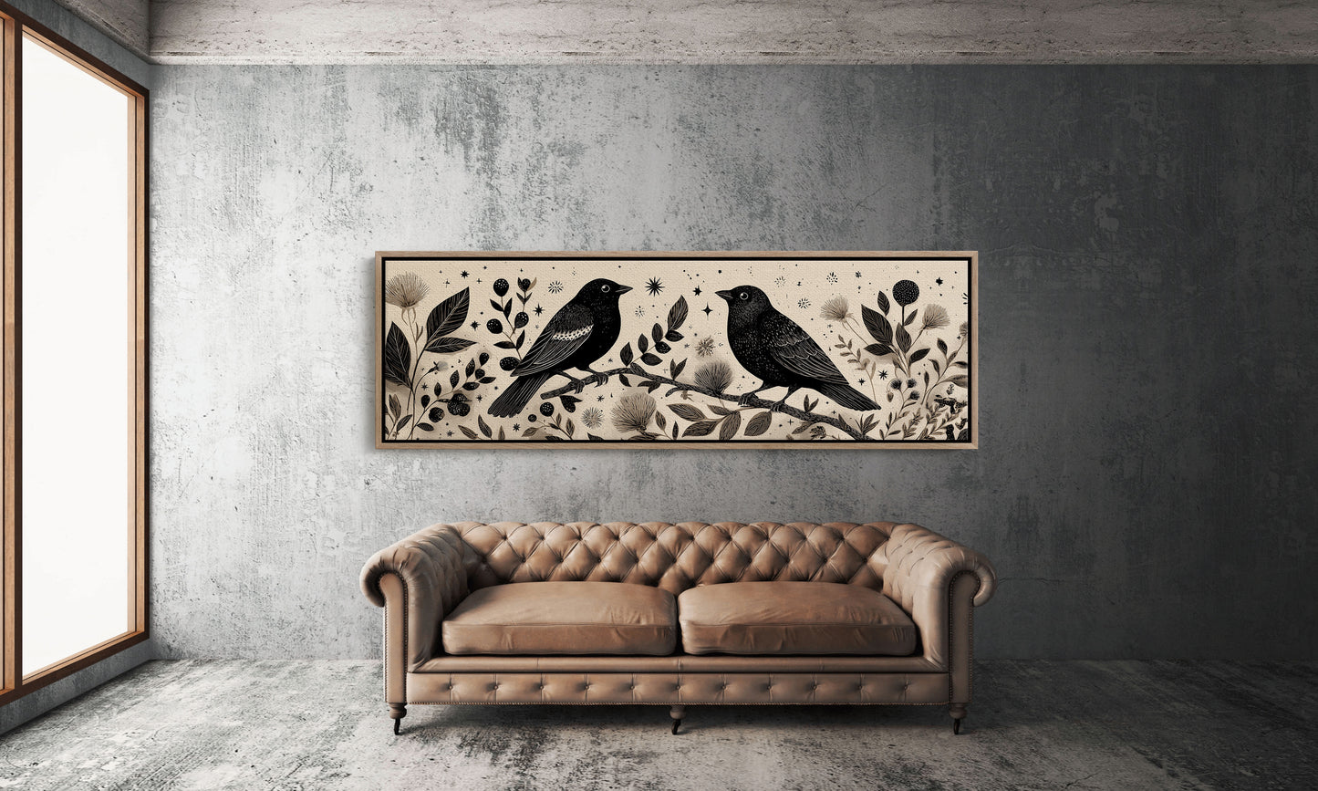 Midnight Birds Among Wildflowers