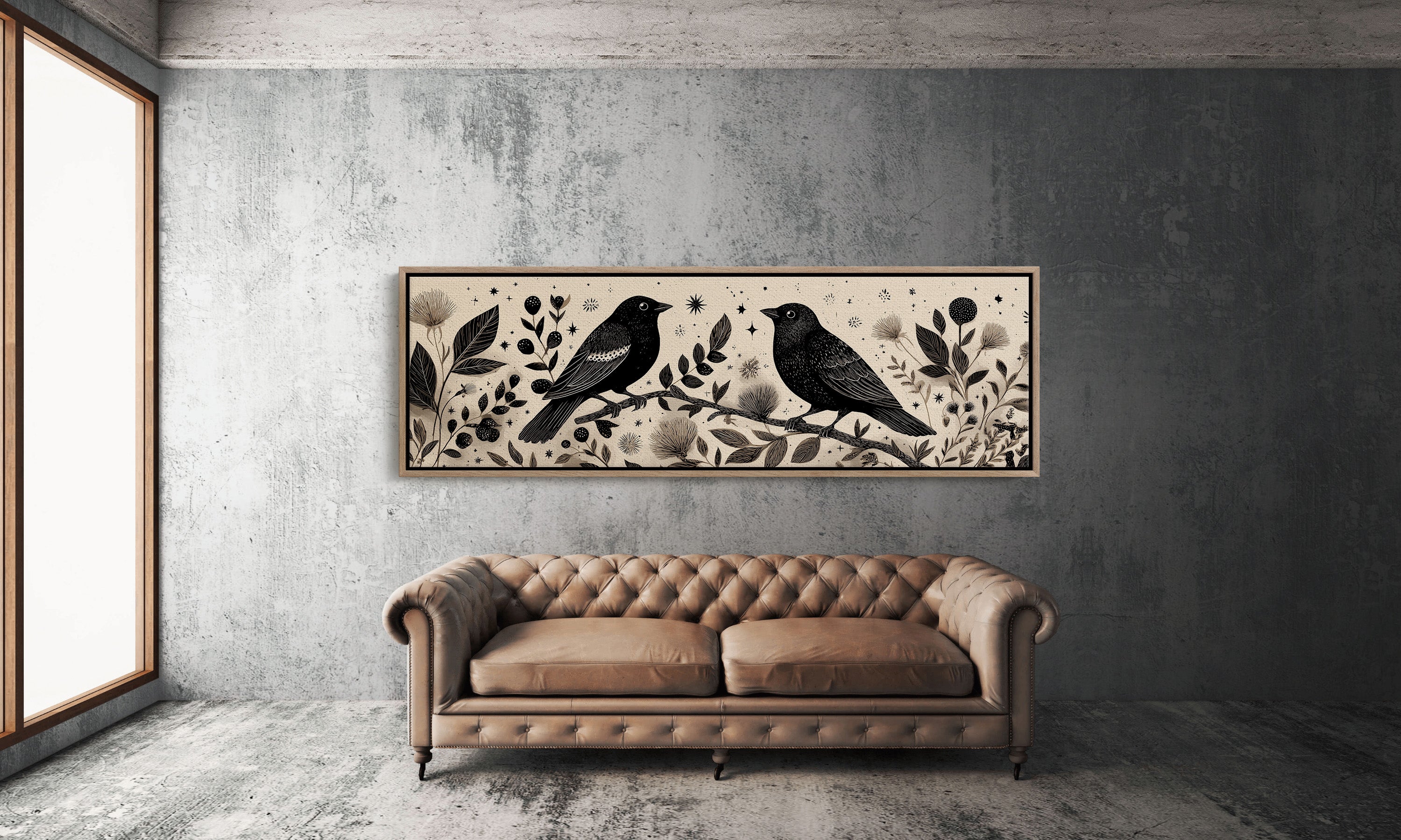 Midnight Birds Among Wildflowers