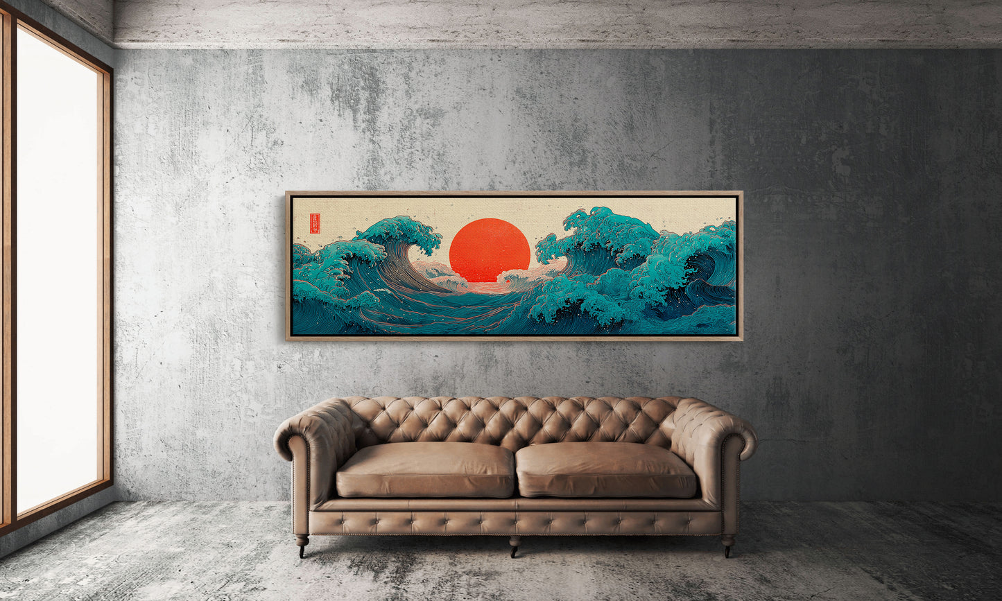 Crimson Sun Rising Over Ocean Waves