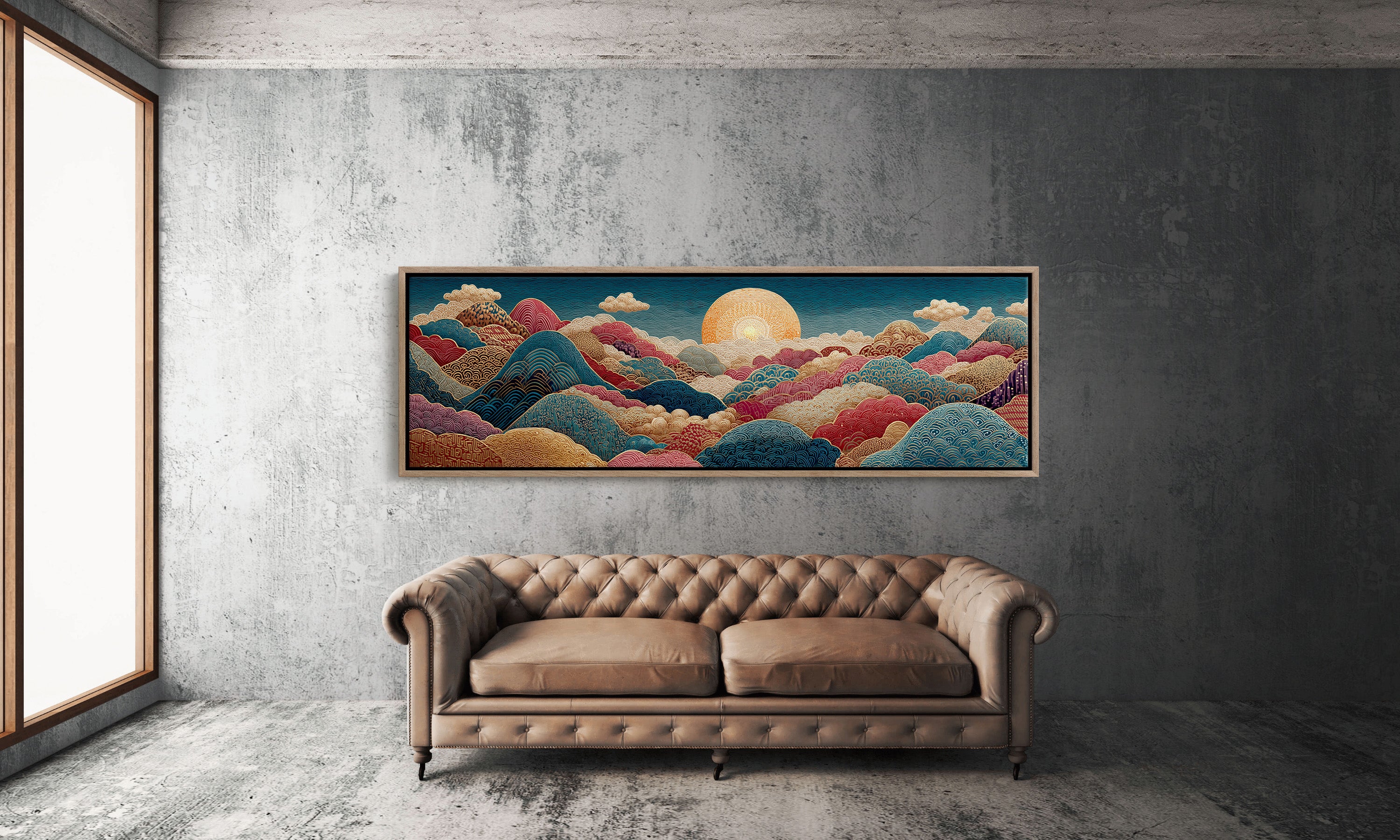 Ornate Sunrise Over Patterned Hills
