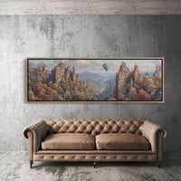 Hot Air Balloon Over Autumn Cliffs