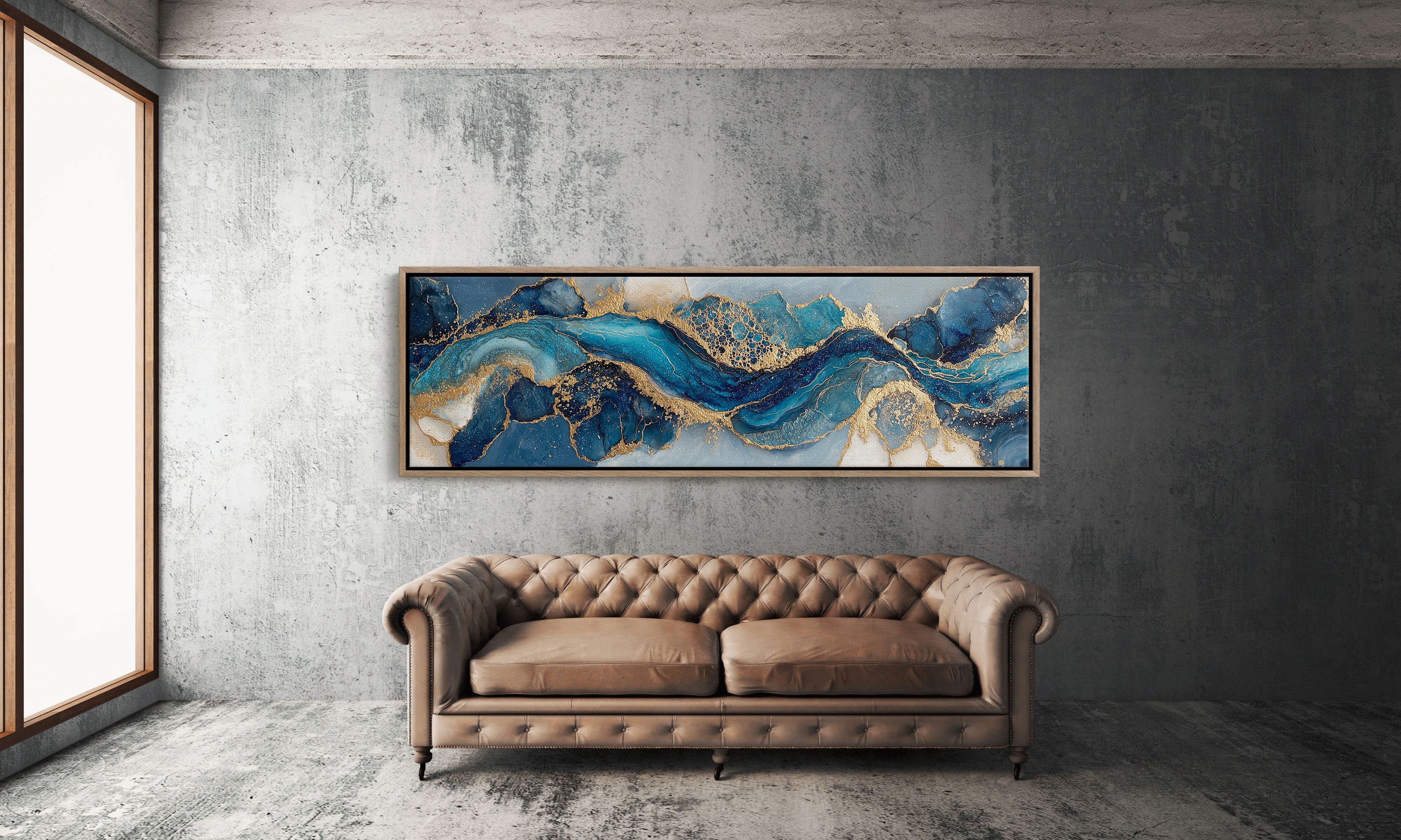 Blue And Gold Abstract Fluid Art