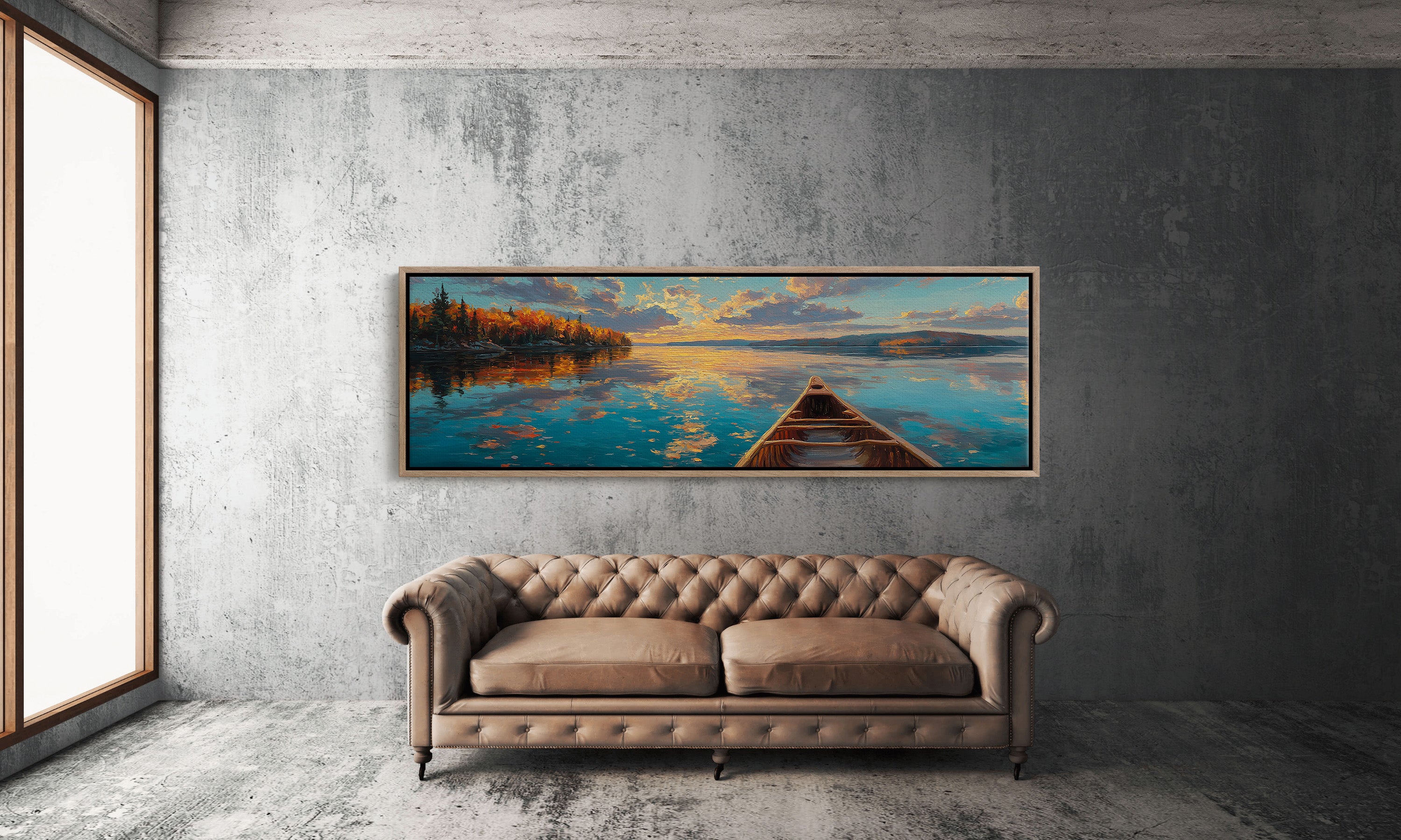 Canoe Drifting Across A Golden Lake
