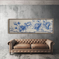 Blue Ink Roses On Thorned Vine