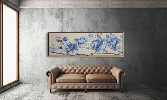 Blue Ink Roses On Thorned Vine