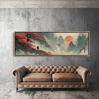 Red Sun Over Misty Mountain Peaks