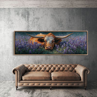 Texas Longhorn Resting in Bluebonnet Meadow