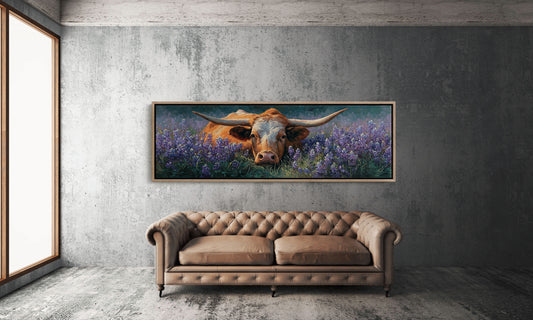 Texas Longhorn Resting in Bluebonnet Meadow