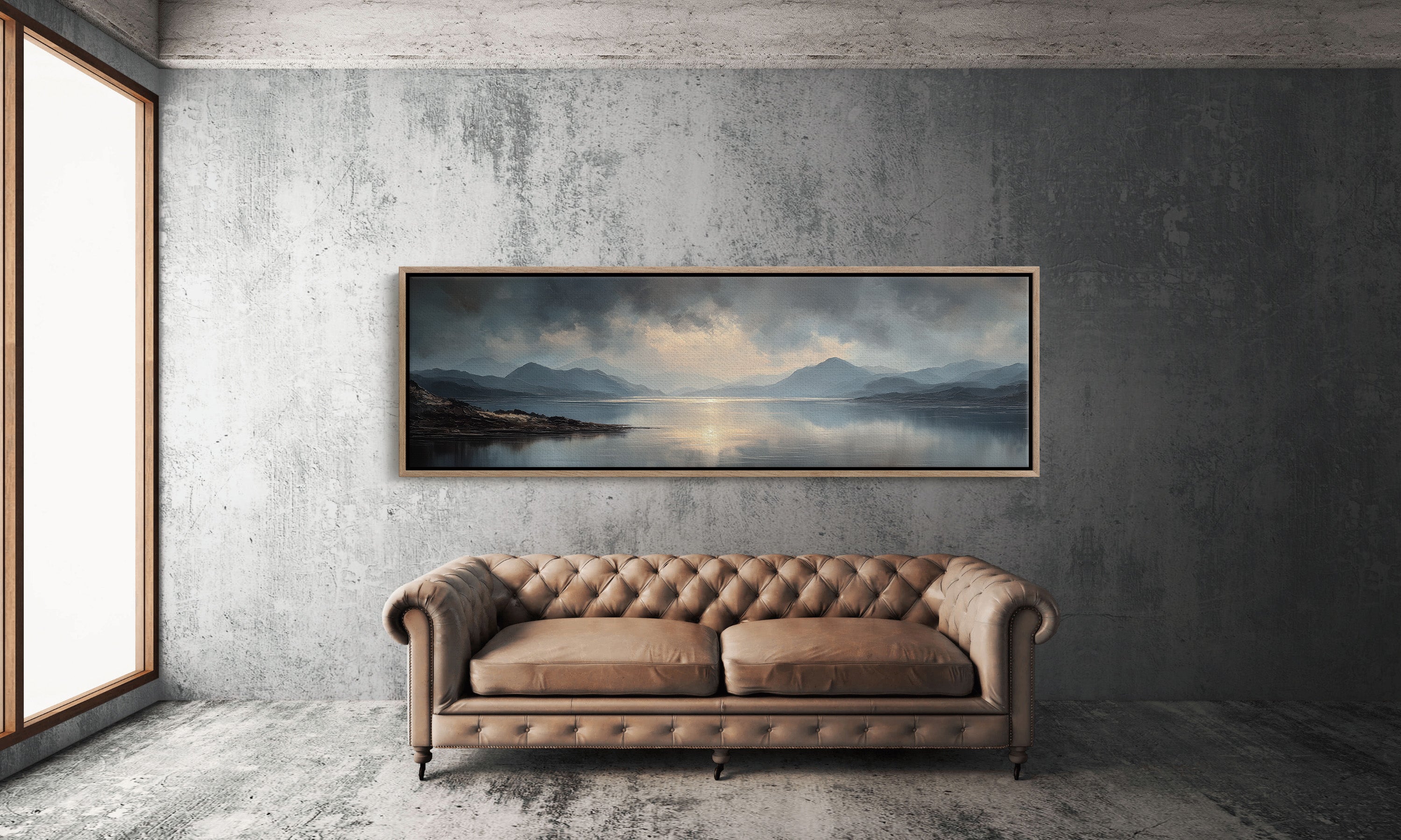 Moody Mountain Lake at Sunrise Reflected in Calm Water