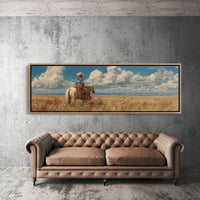 Cowgirl on Horse Overlooking Wide Western Prairie