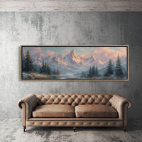 Sunlit Mountain Peaks at Dawn Over Frosted Forest