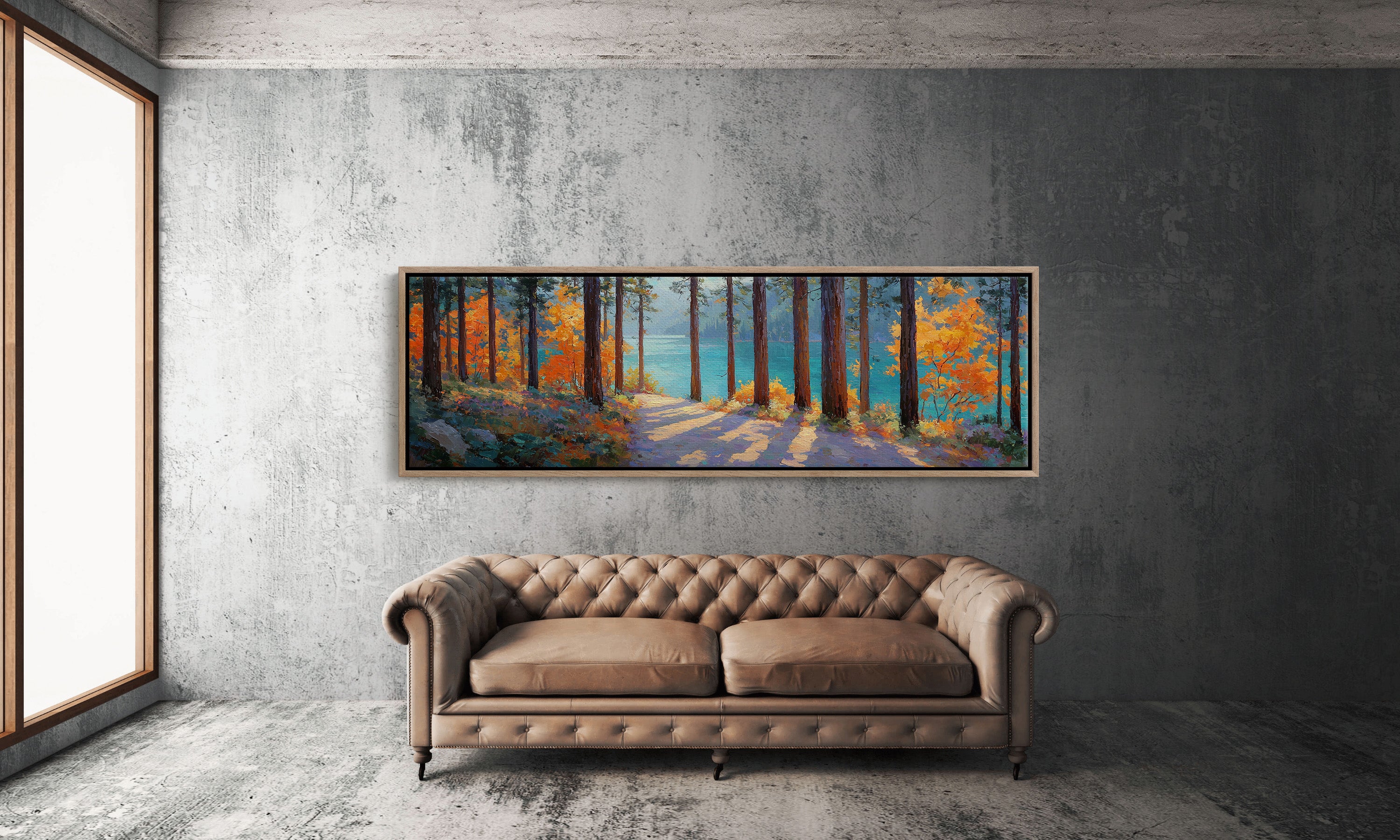 Autumn Forest Path Overlooking Turquoise Lake
