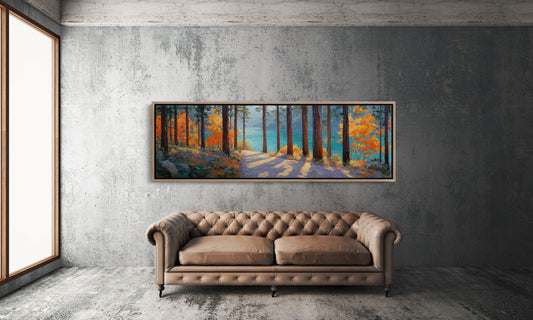 Autumn Forest Path Overlooking Turquoise Lake