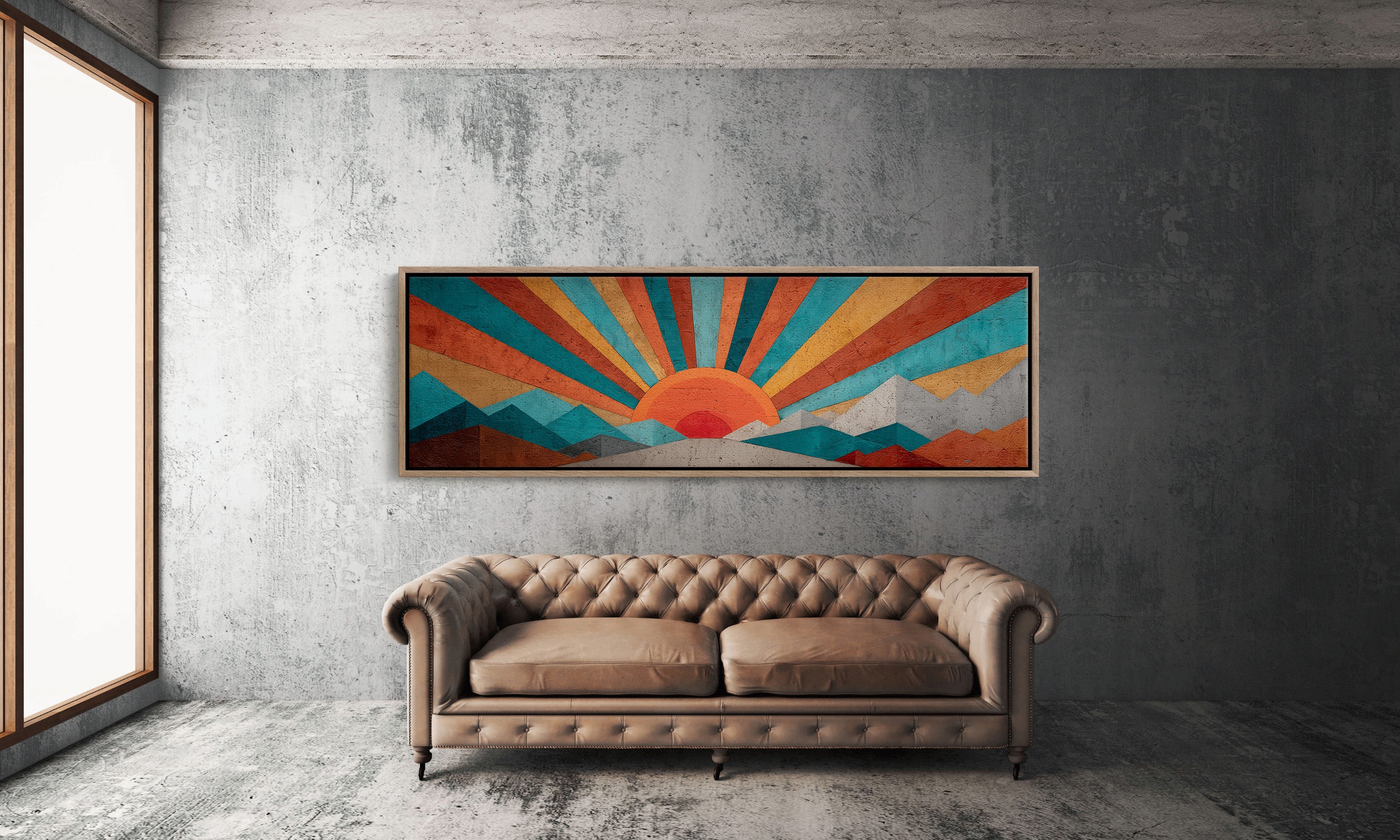 Retro Sunrise Over Painted Peaks