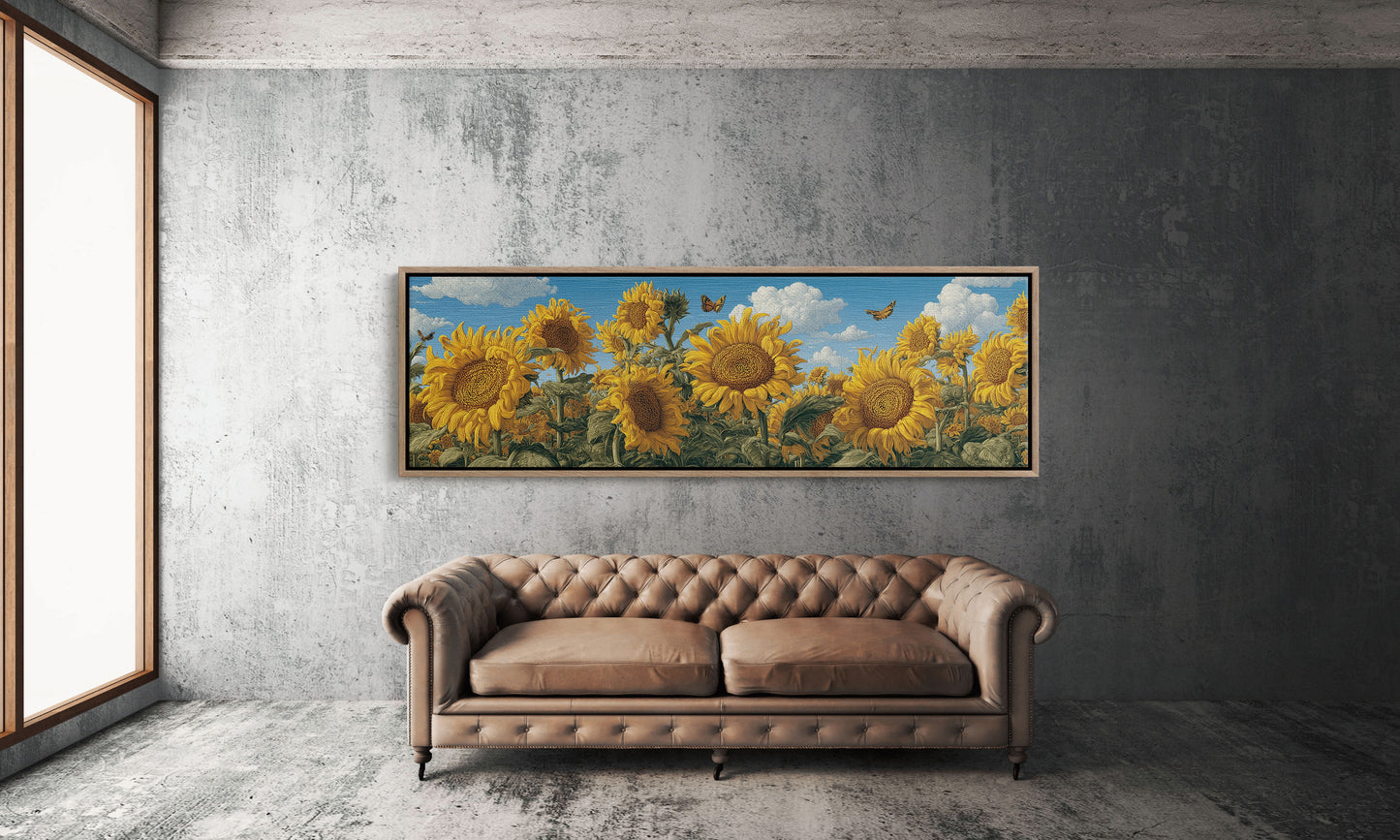Sunflowers Beneath a Carved Sky