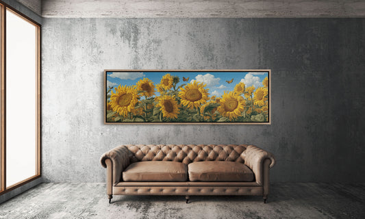 Sunflowers Beneath a Carved Sky