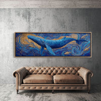 Majestic Blue Whale in Golden Ocean Swirl