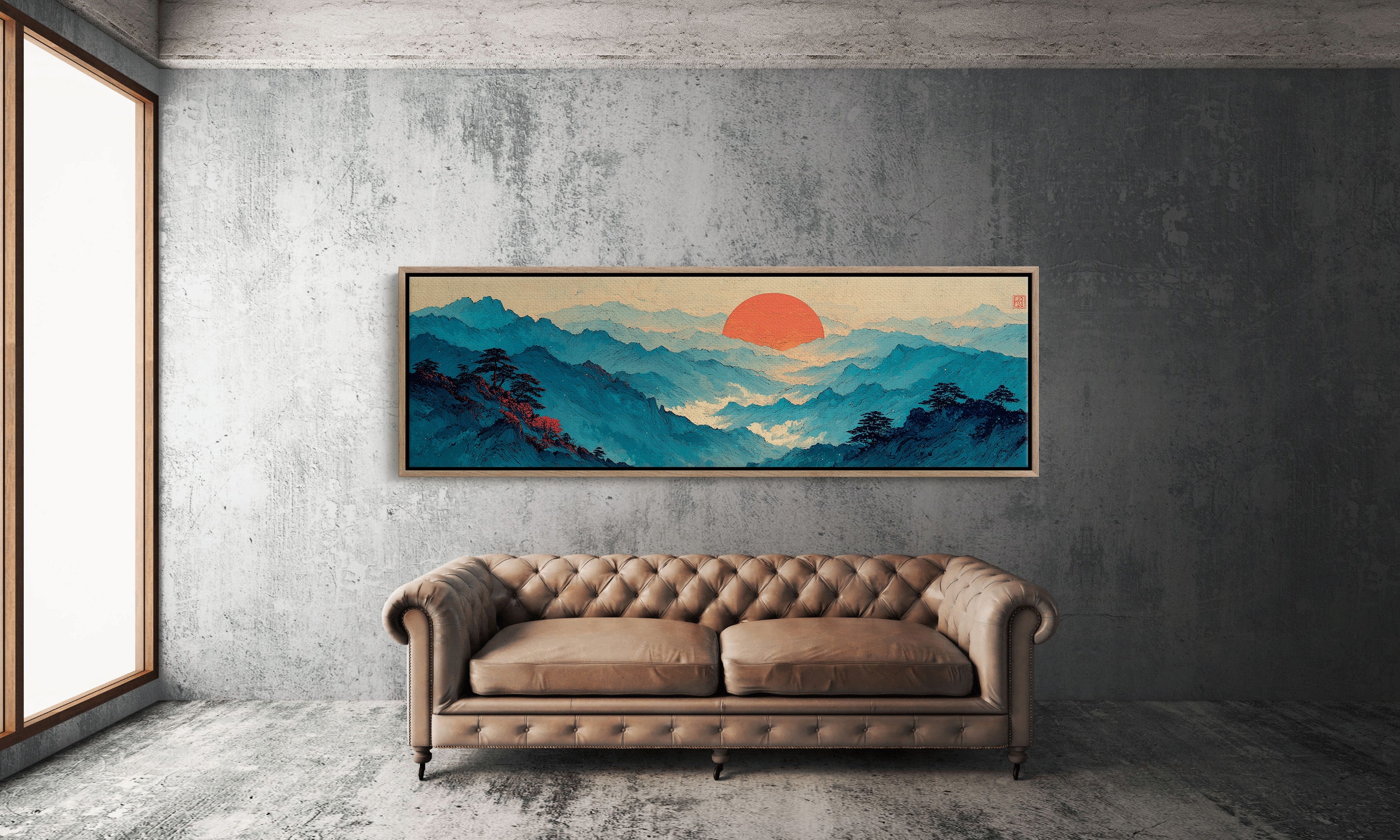 Crimson Sun Over Blue Mountain Seas