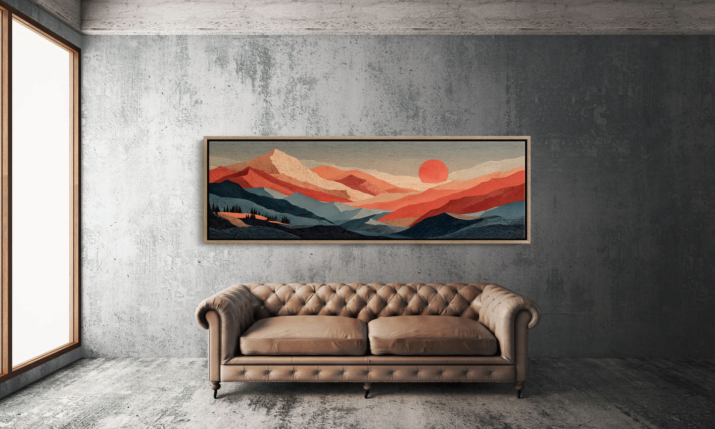 Crimson Sun Over Layered Peaks