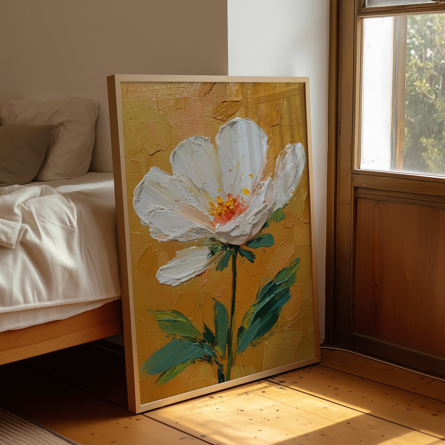 One White Bloom on Gold