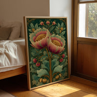 Two Peonies, One Gilded Stem