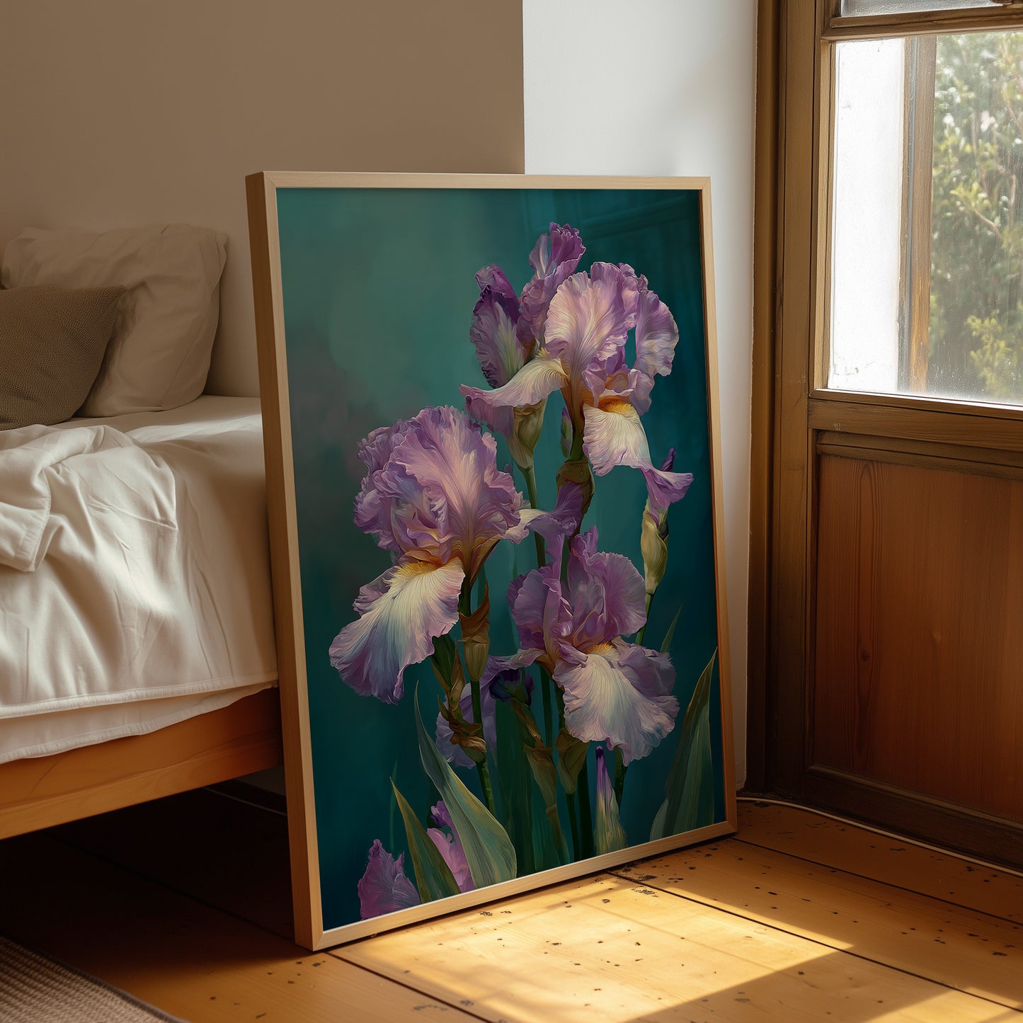 Soft Irises in Teal Light