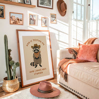 God Is Testing Me — Painterly Cowboy Raccoon Print