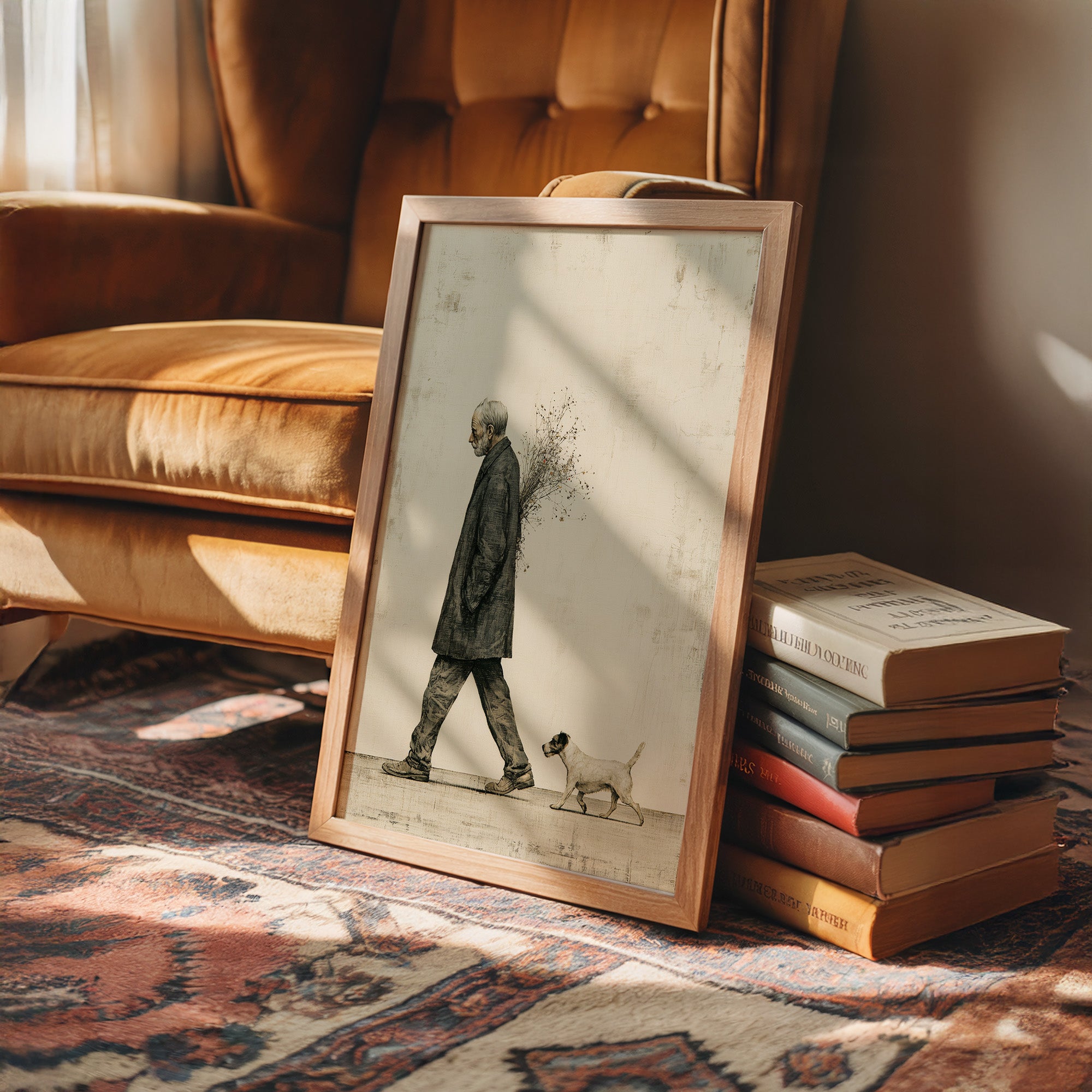The Old Man Carrying Wildflowers — Surreal Figurative Print