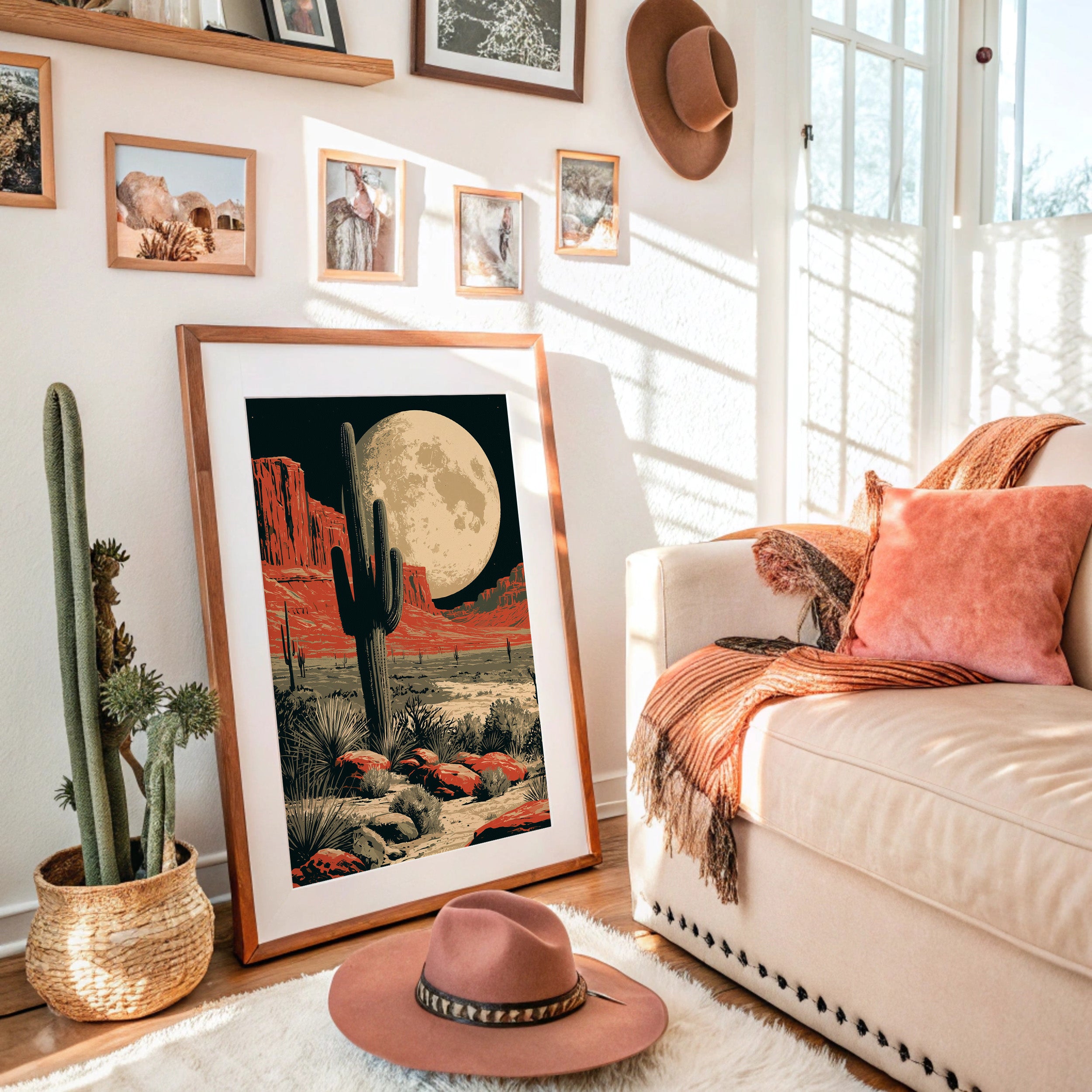 Desert Moon — Red Rock Saguaro Screenprint