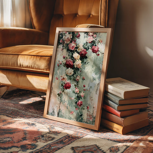 Climbing Roses on Plaster — Impasto Floral Painting