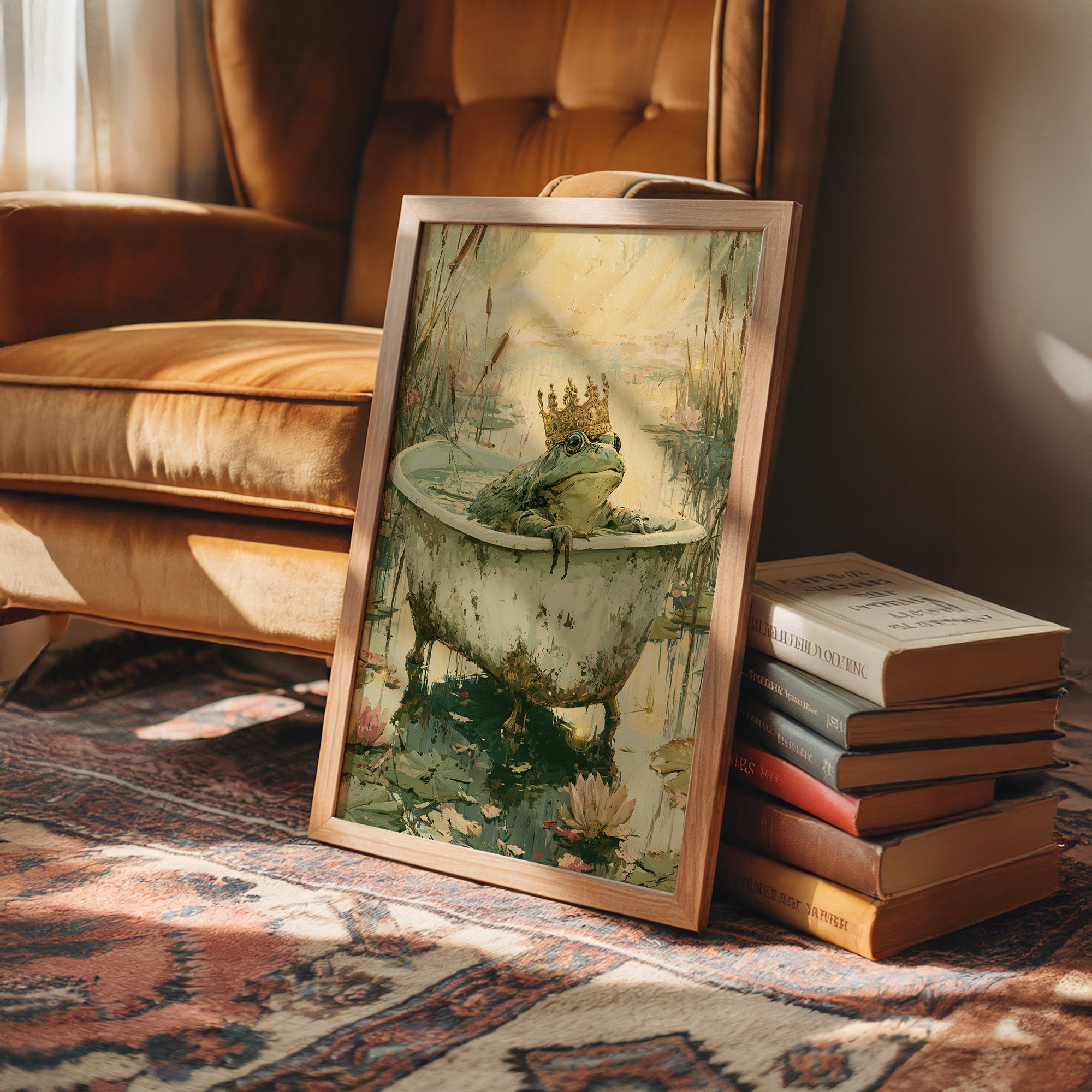 The Frog Prince's Bath — Golden Hour Pond Painting
