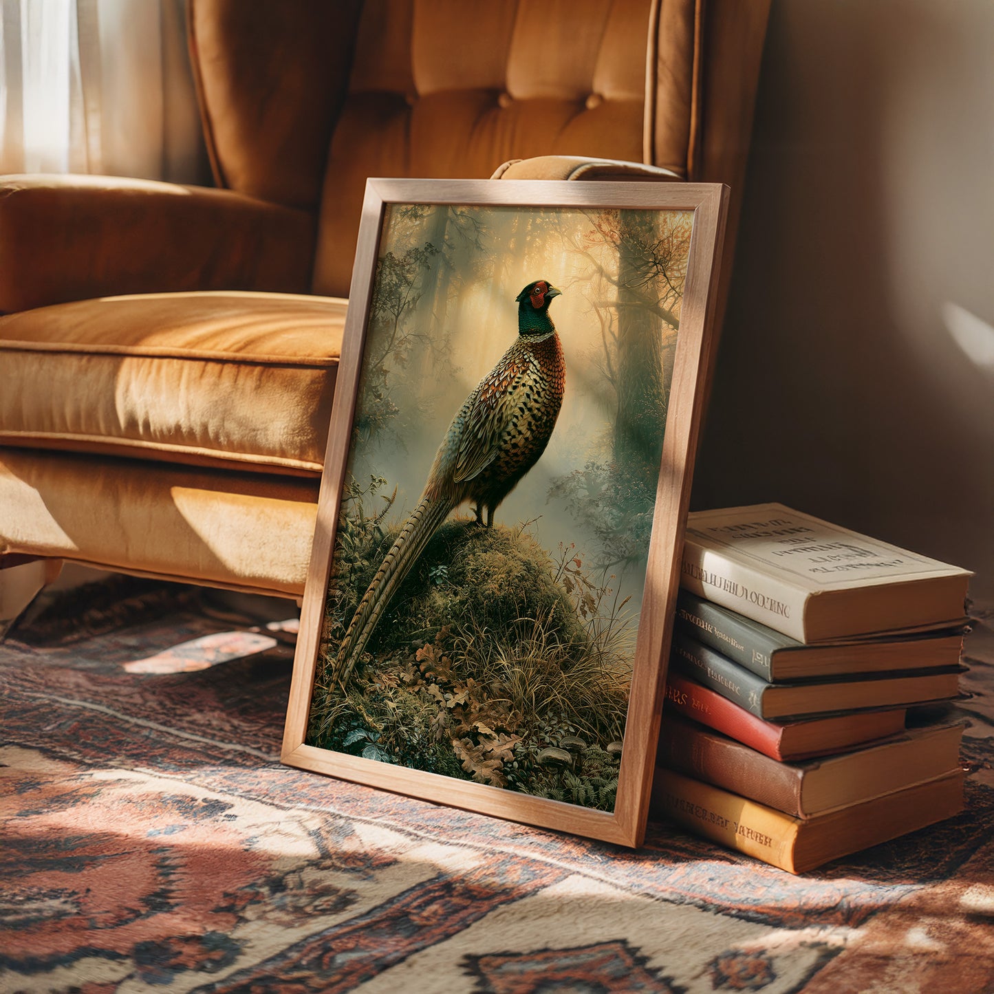 Pheasant at Dawn — Golden Mist Autumn Painting