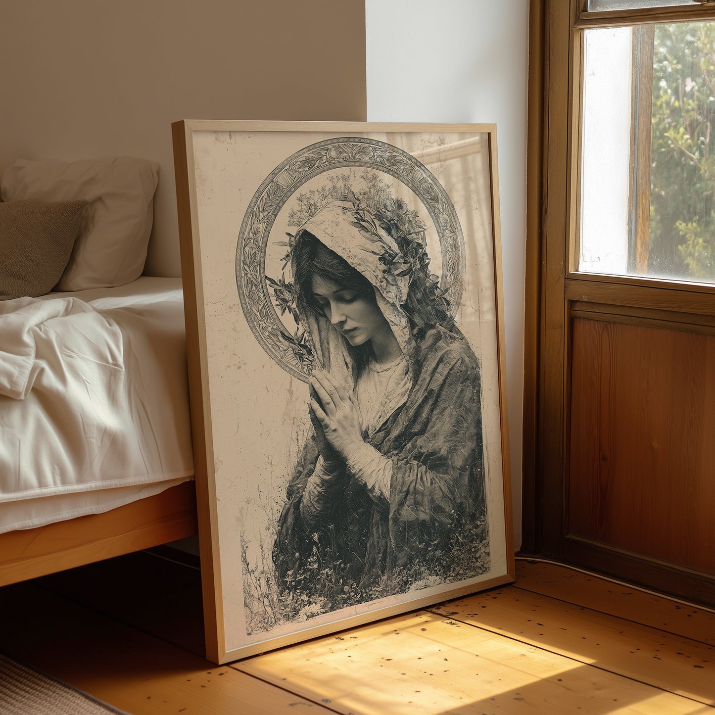 Madonna in Wildflowers — Devotional Engraving Print