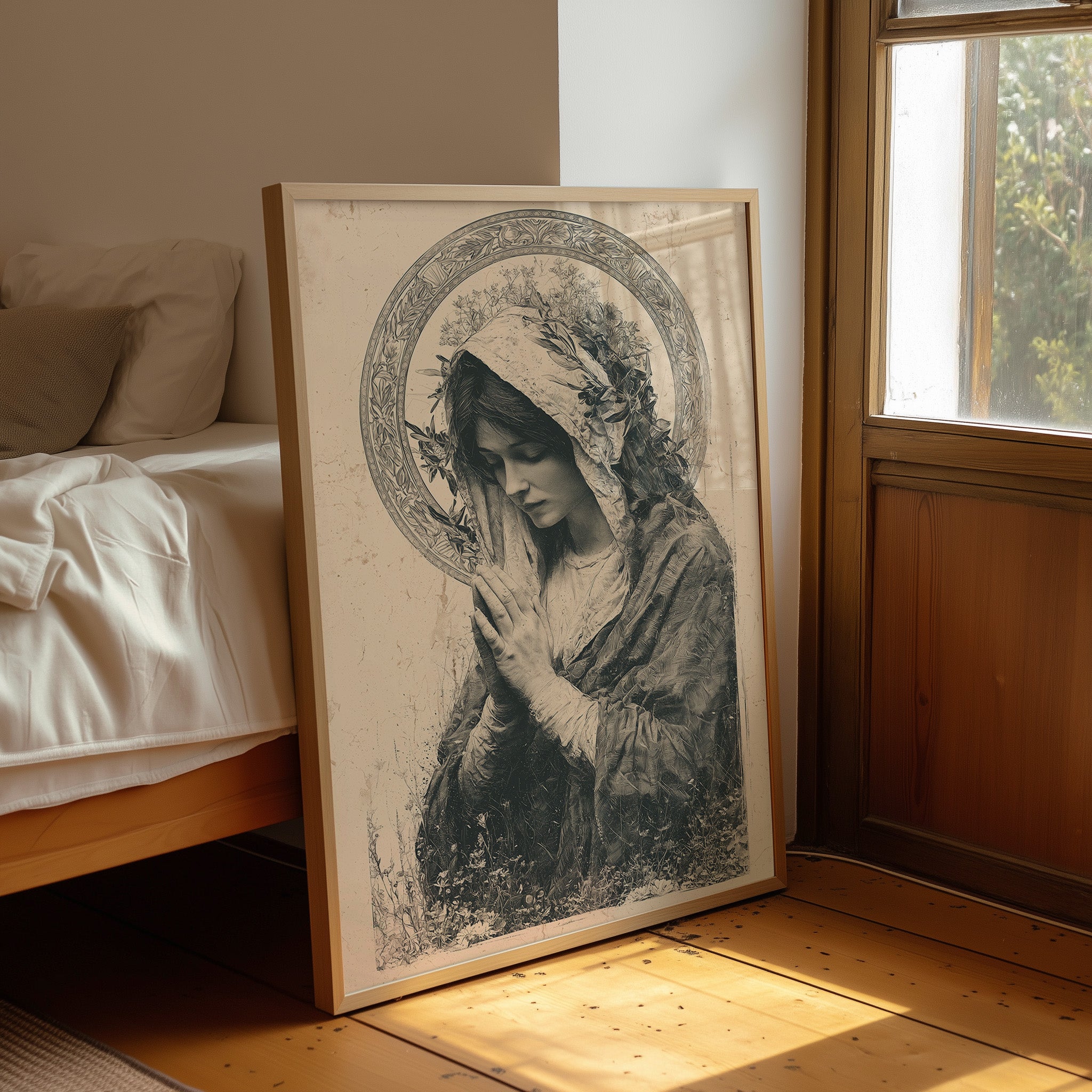 Madonna in Wildflowers — Devotional Engraving Print