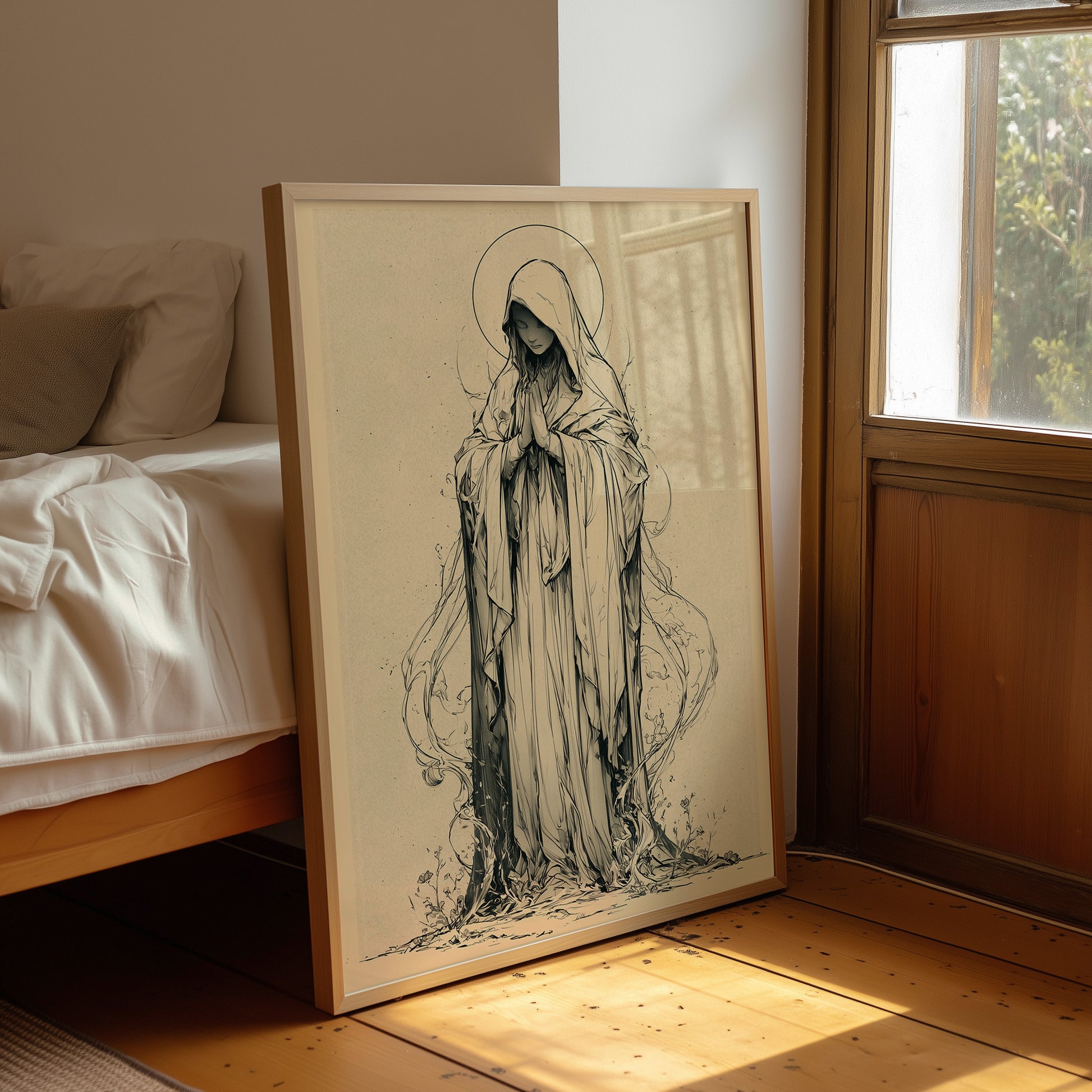 Madonna in Vines — Fluid Ink Devotional Drawing