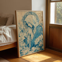 Madonna in Lilies — Cobalt Blue Devotional Engraving
