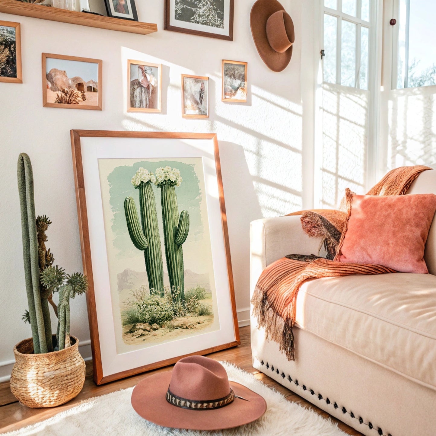 Twin Saguaros in Bloom