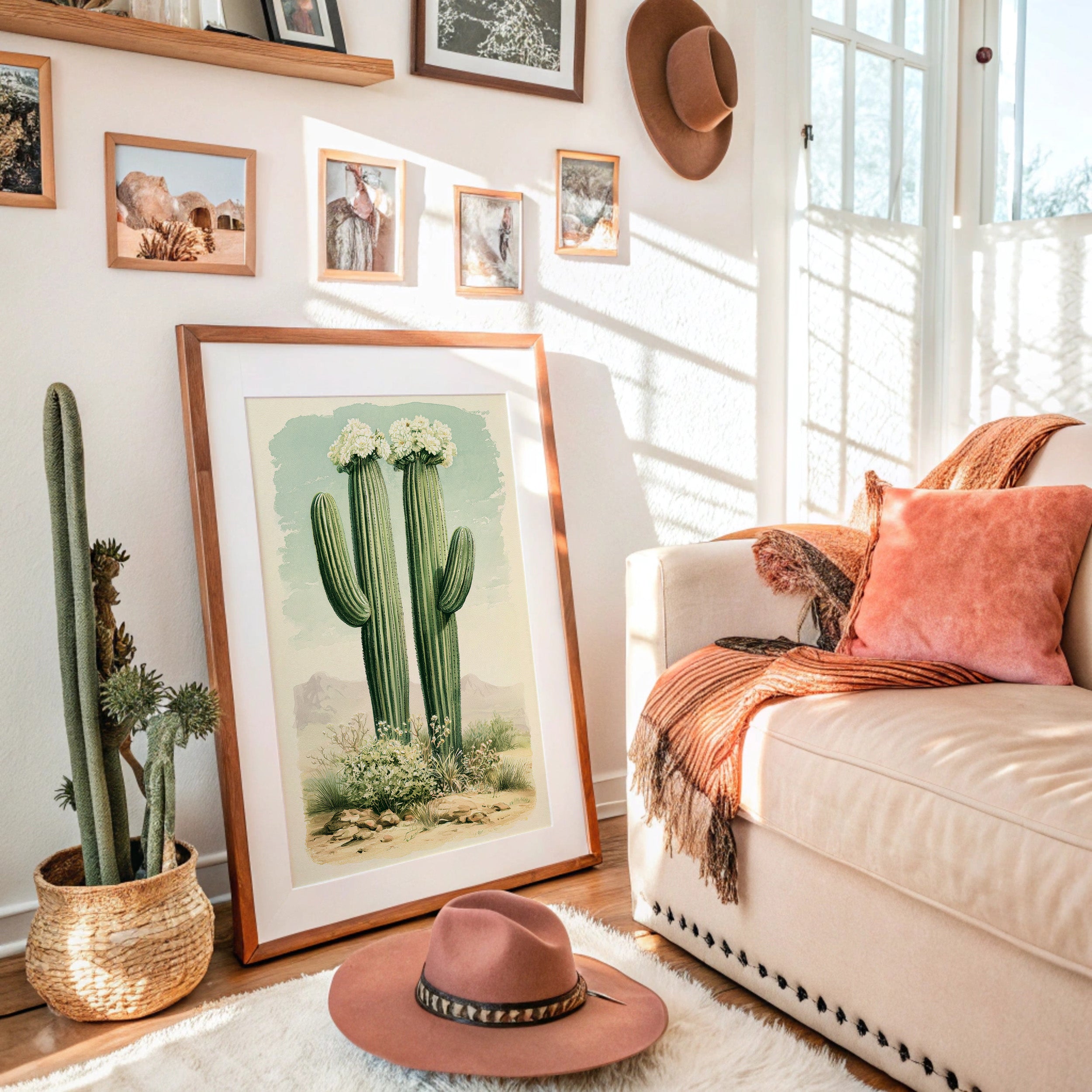 Twin Saguaros in Bloom