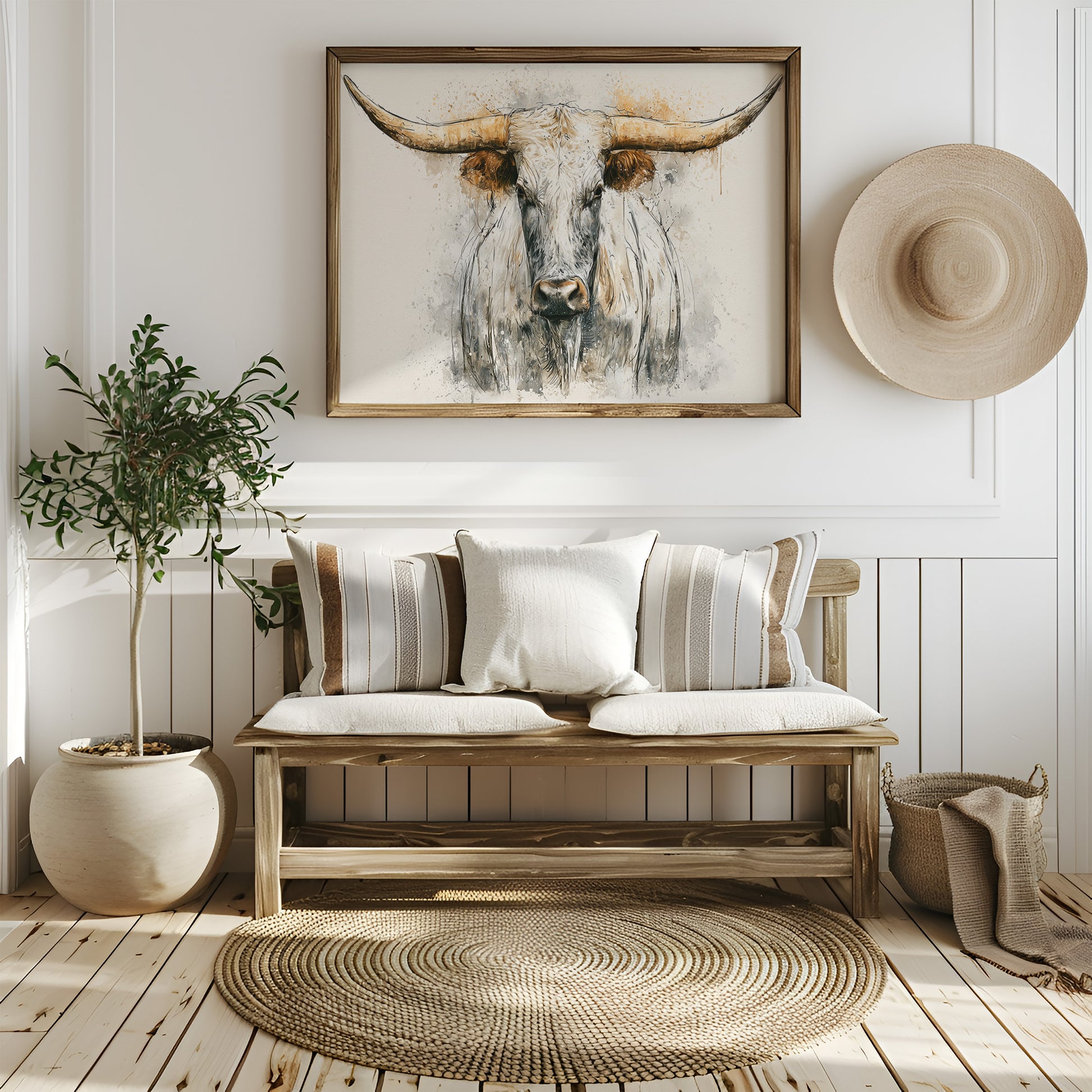 Longhorn in Ink and Wash
