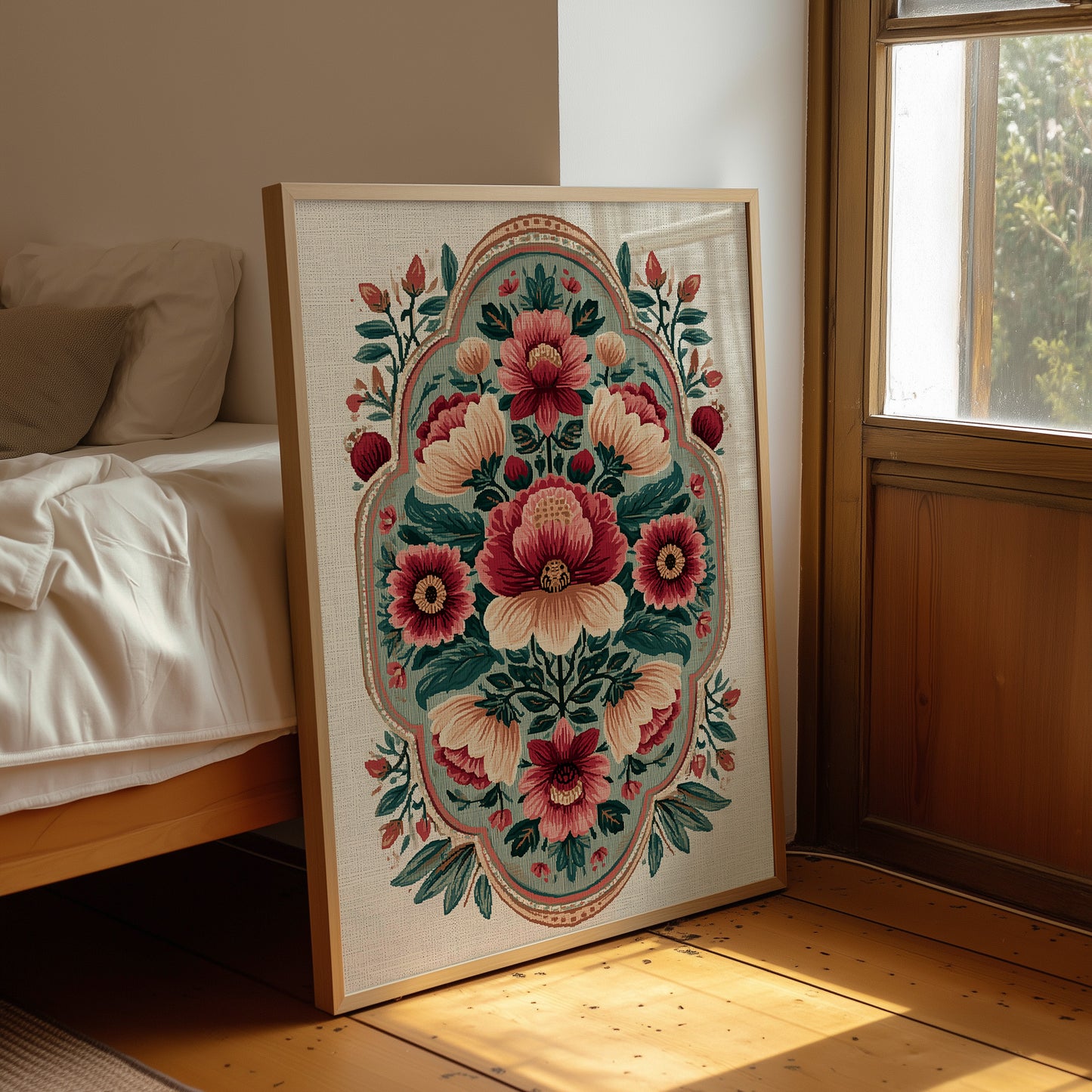 Sage Medallion: A Symmetrical Floral Tapestry