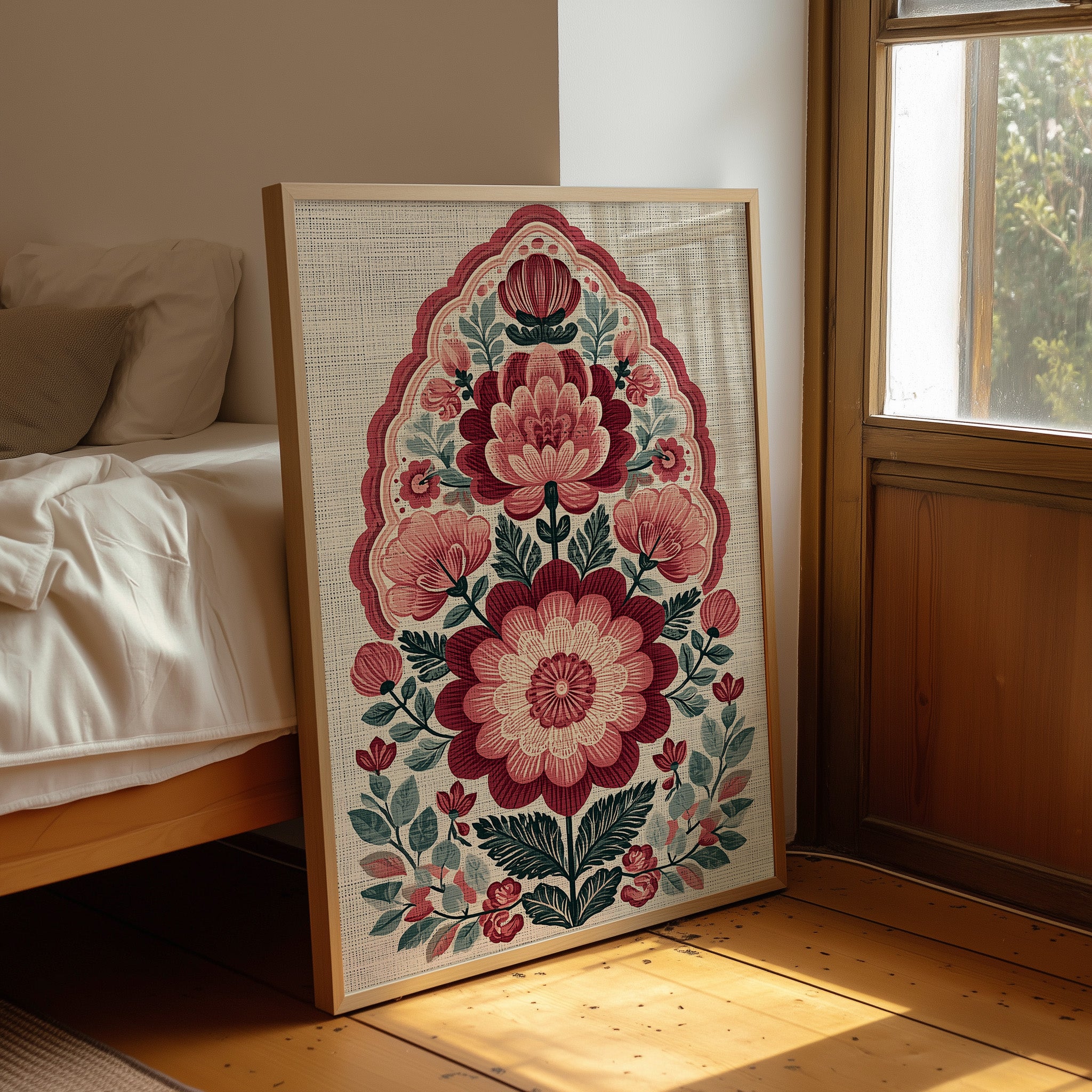 Crimson Bloom: A Folk Floral Medallion