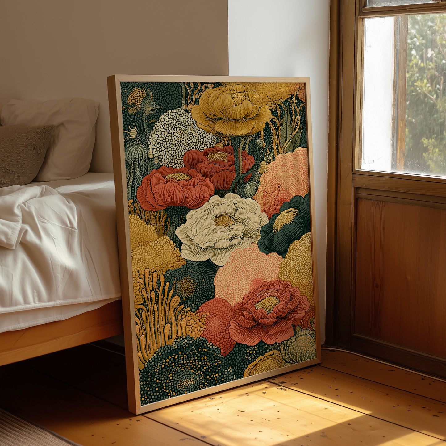 Dotted Bloom Mosaic in Rust and Gold