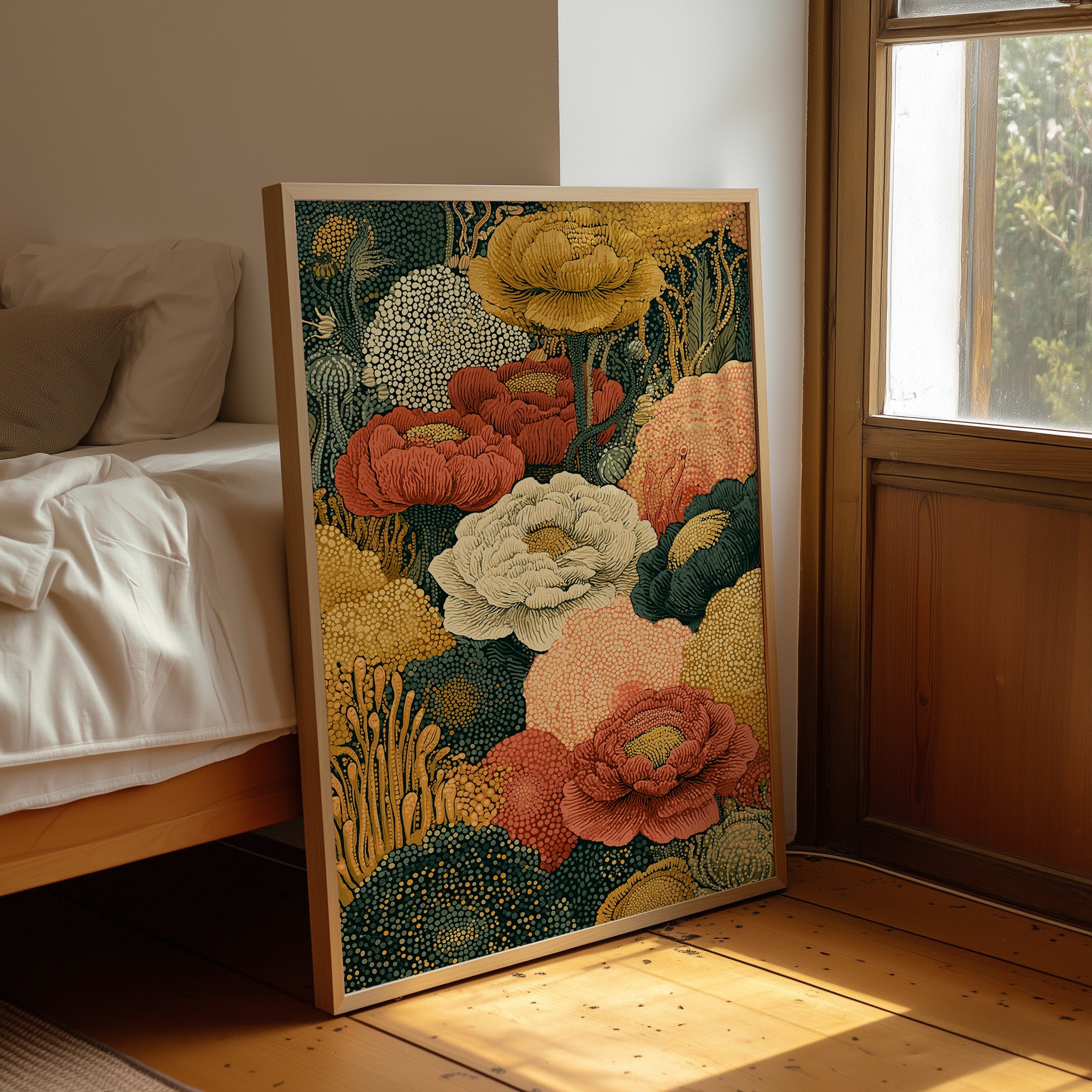 Dotted Bloom Mosaic in Rust and Gold