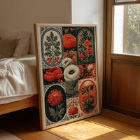 Botanical Patchwork in Red and Ink
