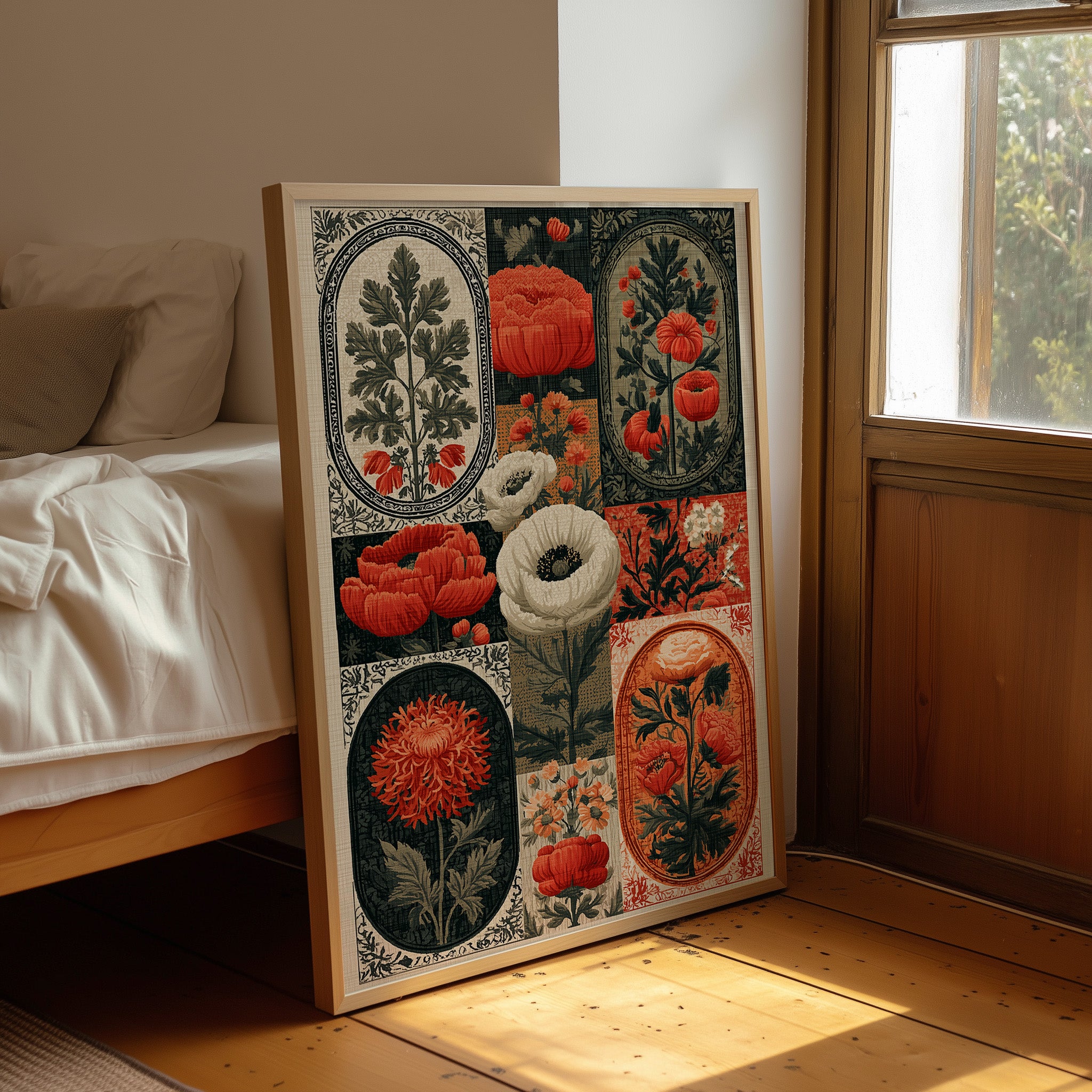 Botanical Patchwork in Red and Ink