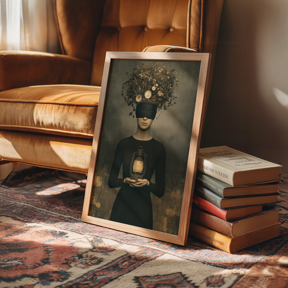 Blindfolded Time: Woman with a Glowing Lantern